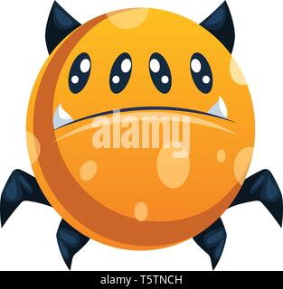 Orange doted spider looking cartoon character with four eyes and black legs and ears white background vector illustration. Stock Vector