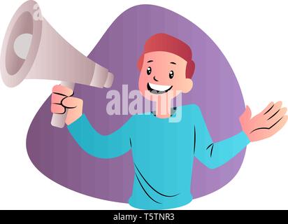 Cartoon guy holding megahone vector illustartion on white background Stock Vector