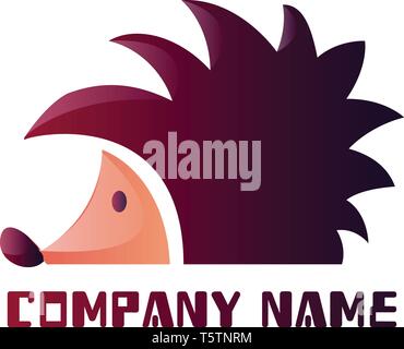 Simple purple hedgehog vector logo design on white background Stock Vector
