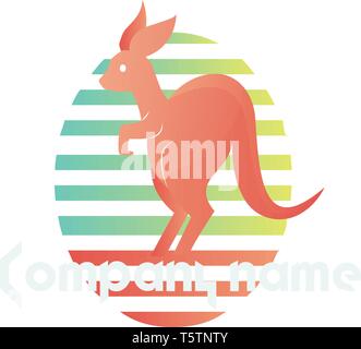 Pink kangaroo inside a colorful elipse vector logo design on a white background Stock Vector