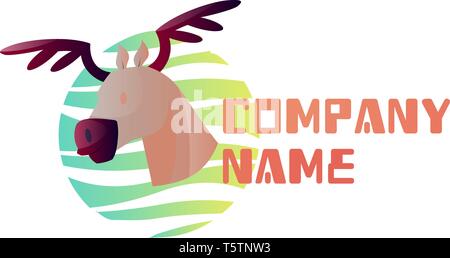 Simple vector logo design of a moose head inside colorful bubble next to a blank text space on white background Stock Vector