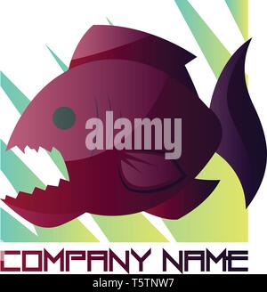 Deep pink and purple piranha vector logo design on a white background Stock Vector