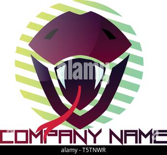Purple snake head with a tongue out vector logo design on a white background Stock Vector