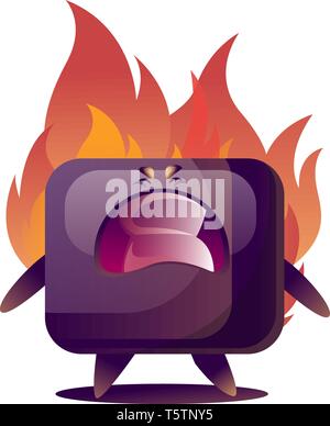 Angry cartoon purple TV monster vector illustration on white bacground Stock Vector