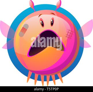 Scared pink cartoon monster vector illustartion on white background Stock Vector