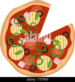Pizza with colorful vegetables illustration vector on white background Stock Vector