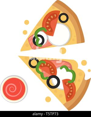 Two slices of pizza with mozzarella illustration vector on white background Stock Vector