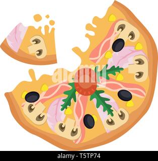 Bacon mushroom pizzaPrint illustration vector on white background Stock Vector