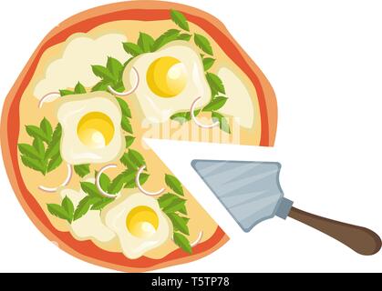 Pizza with eggs illustration vector on white background Stock Vector