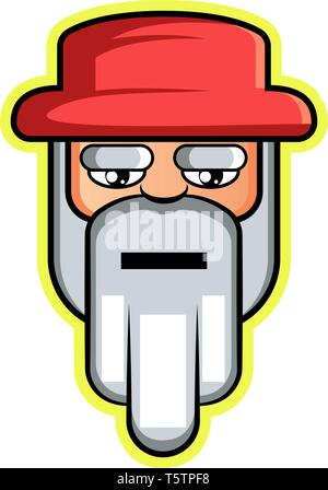 Old man with white beard and hair wearing red hat illustration vector on white background Stock Vector