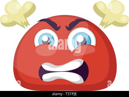 Furious red round emoji face vector illustration on a white background Stock Vector