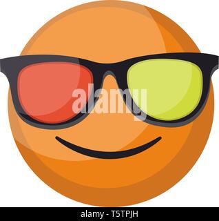 Round orange smilling emoji face with sunglasses vector illustration on a white background Stock Vector