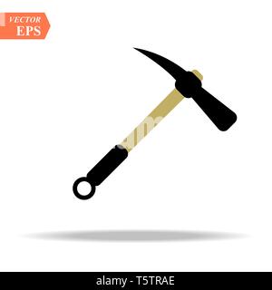 Construction, miner s blue icon of a metal pickaxe with a wooden handle for digging earth, ore, gold mining, and minerals for repair. Construction met Stock Vector