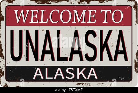 welcome to valdez alaska vintage rusty metal sign on a white background, vector illustration Stock Vector