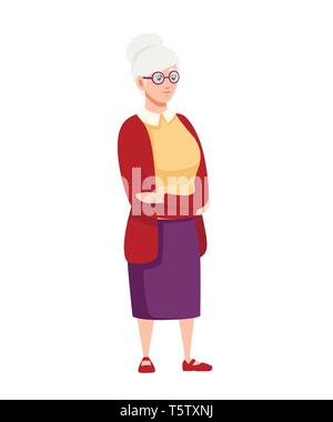 Senior Woman in casual clothes. Grandmother standing. Cartoon character design. Flat vector illustration isolated on white background. Stock Vector