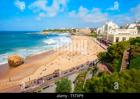 La Grande Plage aerial view from viewpoint, a public beach in Biarritz city on the Bay of Biscay on the Atlantic coast in France Stock Photo