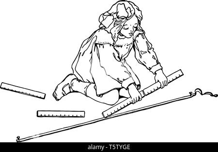 Child holding a ruler. Vector black and white coloring page Stock ...