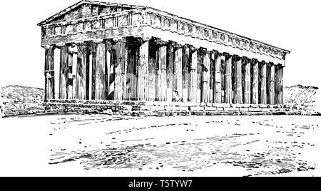 Vector line illustration of the Temple of Hephaestus, Athens, Greece ...
