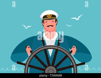 Cruise Ship Captain Cartoon Illustration in Sailor Uniform Riding a ...