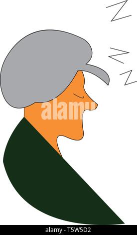 Sleeping old woman vector or color illustration Stock Vector