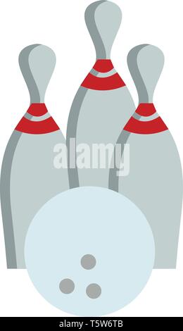 A bowling ball with 3 bowling pins, vector, color drawing or illustration. Stock Vector