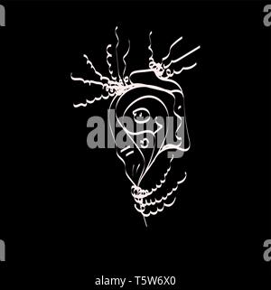 An abstract painting on a black background and white strokes of curved circular and squiggly patterns vector color drawing or illustration Stock Vector
