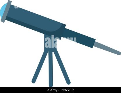 A large blue telescope set on a tripod having light blue lens used to visualize stars vector color drawing or illustration Stock Vector