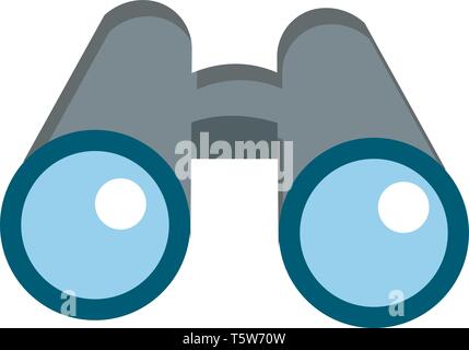 Front view of a pair of large grey binoculars with light blue lens vector color drawing or illustration Stock Vector
