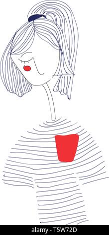 Red Hair Girl Wearing Yellow Shirt And Hat Illustration Stock