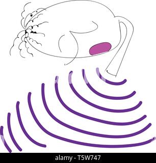 A boy with curly black hair is wearing a purple striped sweater and is looking down vector color drawing or illustration Stock Vector