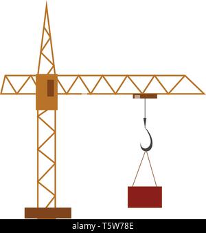 A large crane at the construction site lifting a large container vector color drawing or illustration Stock Vector