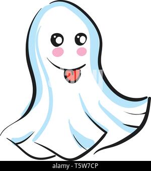 A small funny ghost flying around vector color drawing or illustration Stock Vector