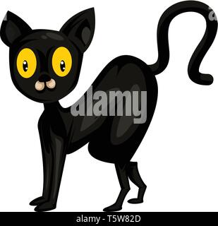 Cute black cat with big yellow eyes vector cartoon character isolated ...