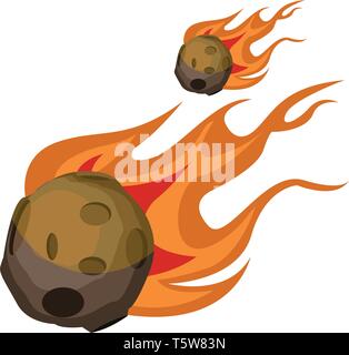 Flying burning asteroid vector illustration on white background. Stock Vector