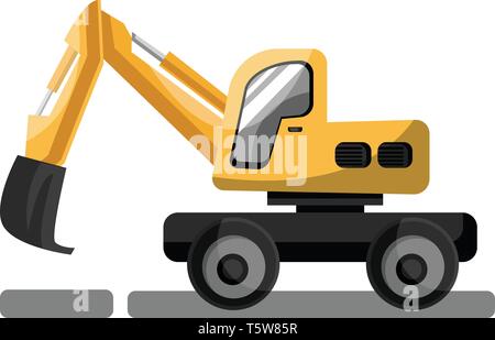 Big yellow cartoon style crane vector illustration on white background. Stock Vector