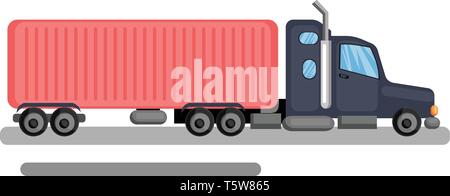 Long blue and pink lory truck vector illustration on white background. Stock Vector