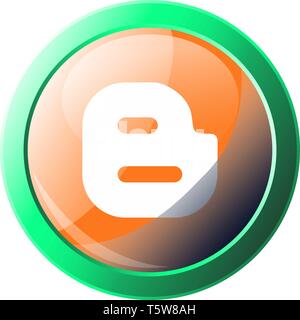 Round orange and green vector icon illustration of a Blogger platform on a white background Stock Vector