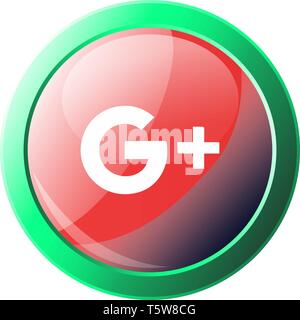 Google Plus sign inside a green round frame vector icon illustration on a white background Stock Vector