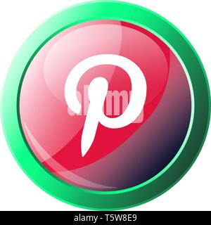 Pinterest logo button with green round circle around vector icon illustration on a white background Stock Vector