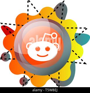 Vector icon illustration on a white background of a Reddit application sign with colorful graphics Stock Vector