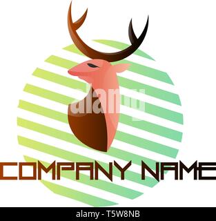 Simple logo vector illustration of a deer head on a green and white circle on white background Stock Vector