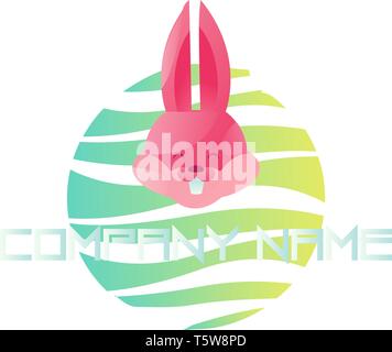 Happy pink rabbit head on colorful bubble vector logo illustration on a white background Stock Vector