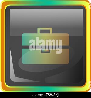 Briefcase grey square vector icon illustration with yellow and green details on white background Stock Vector