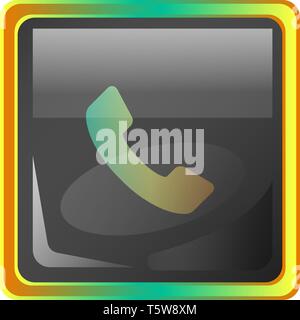 Call grey square vector icon illustration with yellow and green details on white background Stock Vector