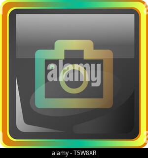 Camera grey square vector icon illustration with yellow and green details on white background Stock Vector