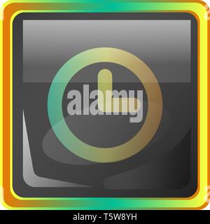 Clock grey square vector icon illustration with yellow and green details on white background Stock Vector