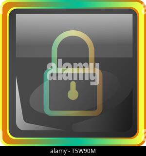 Lock grey square vector icon illustration with yellow and green details on white background Stock Vector