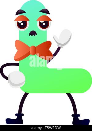 Light green letter L with red bowtie vector illustration on white background Stock Vector
