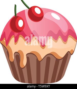 Chocolate cupcake with cherries illustration vector on white background Stock Vector