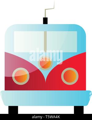 Vector illustration of a front view of a red and blue train on white background Stock Vector